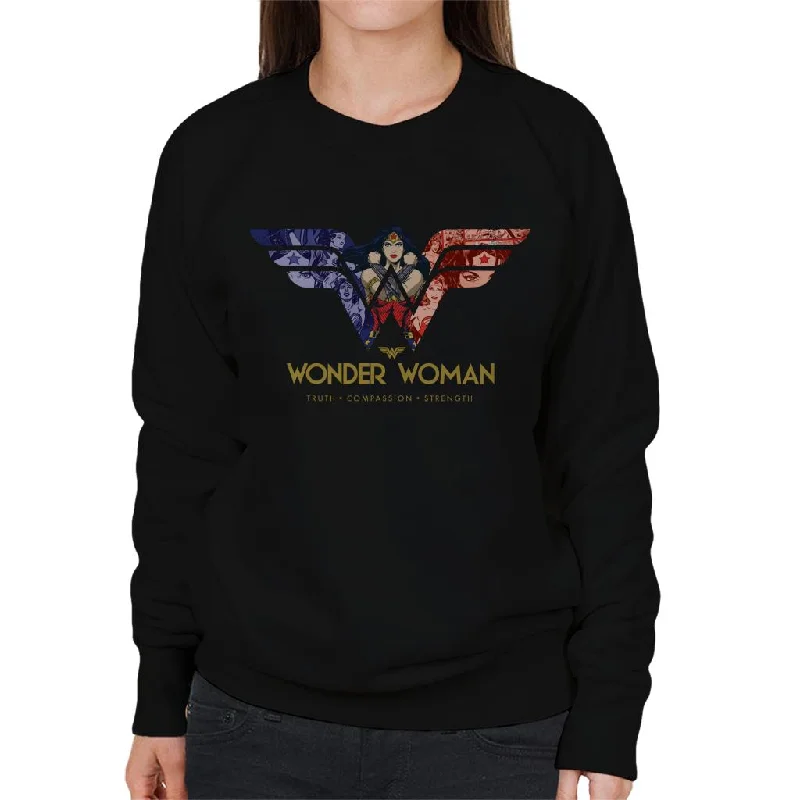 fitness lifestyle hoodieWonder Woman Truth Compassion Strength W Montage Women's Sweatshirt