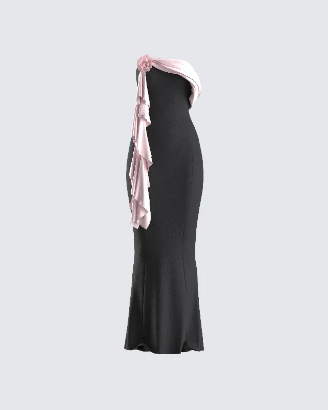 The Best Prices fitted cocktail dressIshita Black Draped Maxi Dress
