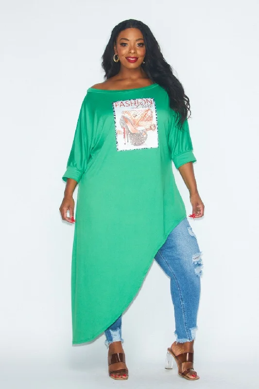 wrap dressLD-I {Fashion Diva} Green Asymmetrical Tunic w/Sequins PLUS SIZE 1X 2X 3X