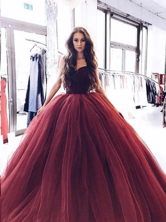 YEAR-End Sale Ball Gown Prom Dresses Sweetheart Burgundy Long Sparkly Prom Dress Evening Dress JKL1178 YEAR-End Sale Ball Gown Prom Dresses Sweetheart Burgundy Long Sparkly Prom Dress Evening Dress JKL1178