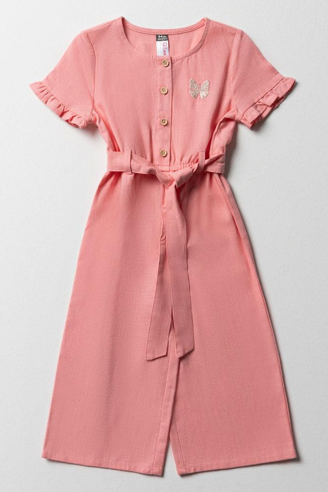 While Supplies Last formal dressBelted Jumpsuit With Frill Sleeve Peach
