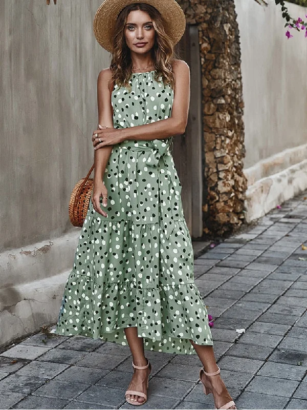 Instant Discount flowy evening dressPriscilla Summer Polka-Dot Long Dress