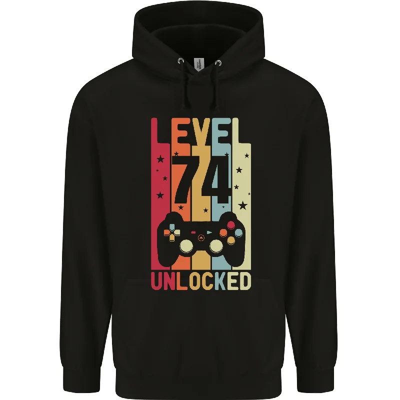 Lowest Prices cozy hoodie74th Birthday 74 Year Old Level Up Gaming Mens 80% Cotton Hoodie