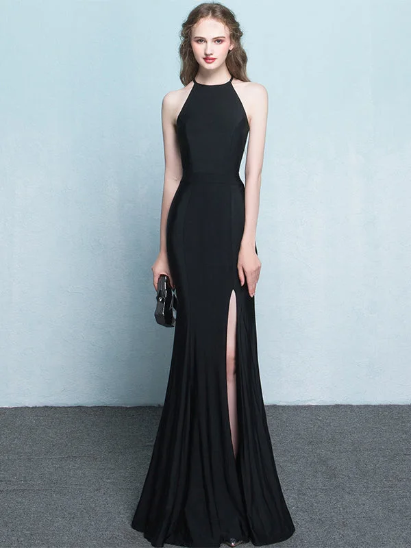 Limited Time Discount Black Prom Dresses Halter Mermaid Jersey Simple Long Slit Prom Dress JKL919 Limited Time Discount Black Prom Dresses Halter Mermaid Jersey Simple Long Slit Prom Dress JKL919