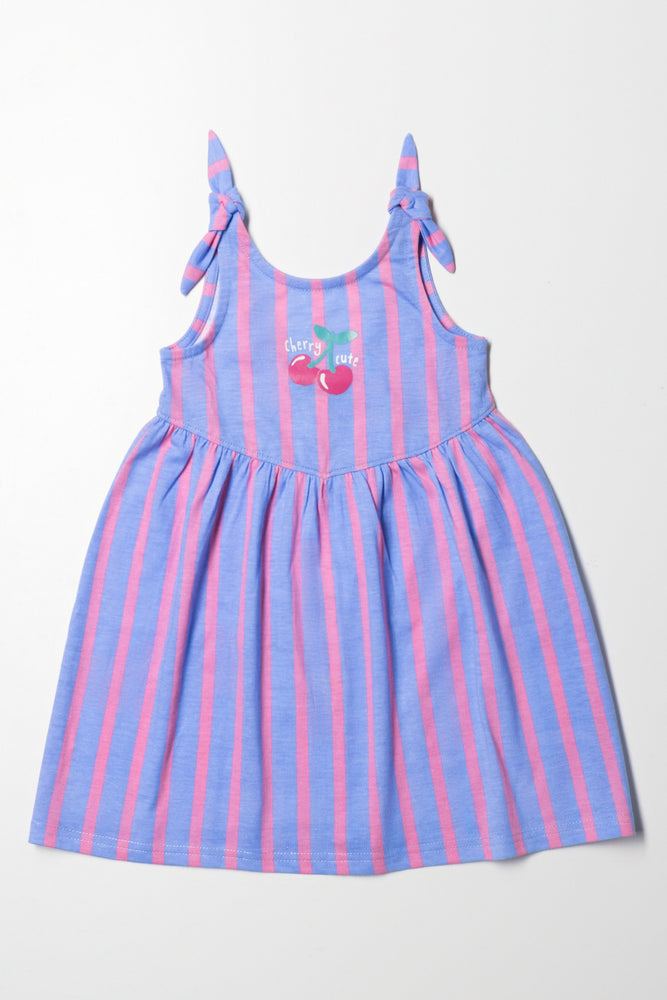 Limited Time draped dressStripe Sleeveless Dress With Bows Blue And Pink