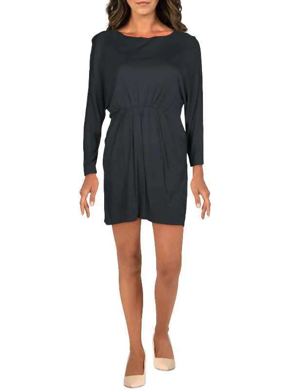 Amazing Deals evening dressWomens Crewneck Front Pockets Mini Dress