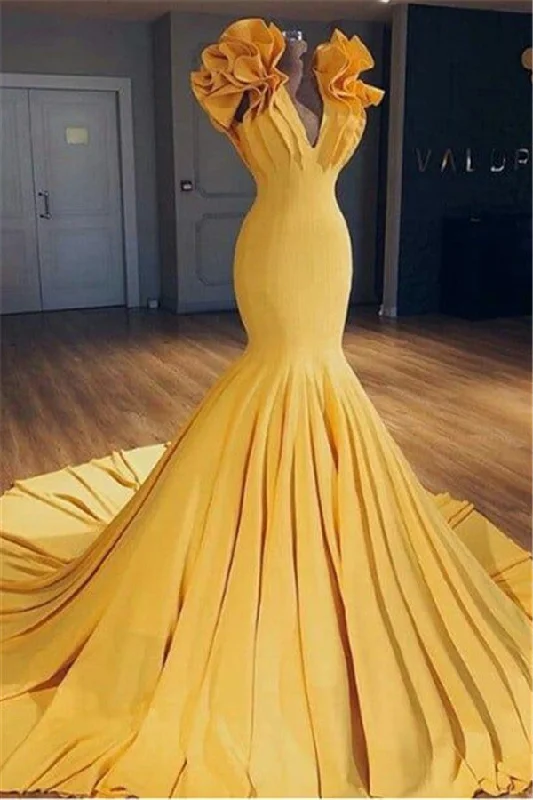 Epic Deals Ginger Yellow Fit and Flare Prom Dresses Ruffles Court Train Wholesale Evening Gowns Epic Deals Ginger Yellow Fit and Flare Prom Dresses Ruffles Court Train Wholesale Evening Gowns