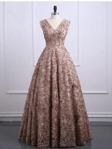 Price Rollback Lace Prom Dresses V-neck A-line Short Train Gold Sparkly Long Prom Dress JKL1255 Price Rollback Lace Prom Dresses V-neck A-line Short Train Gold Sparkly Long Prom Dress JKL1255