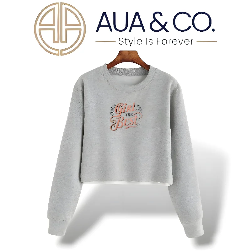 Special Savings fashionable fitness sweatshirt"Girl The Best" Gray Crop Sweatshirt - AUA&CO