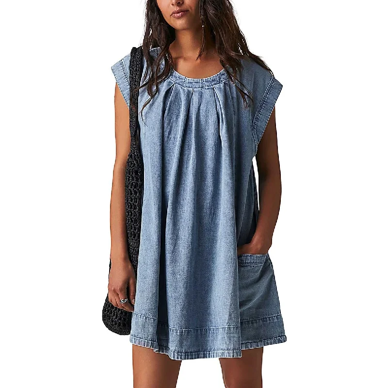 summer floral dressFree People Womens Marcel Denim Short Mini Dress