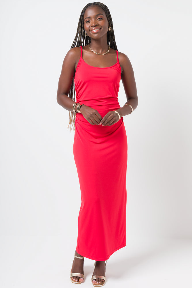 Blowout Deals layered dressStrappy Side Ruched Dress Red