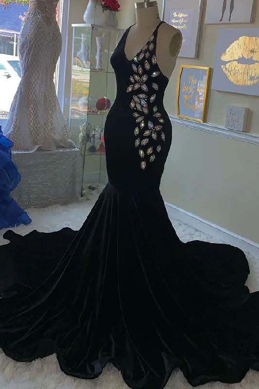 Limited Time Gorgeous V-neck Spaghetti Sleeveless Crystal Beading Mermaid Formal Dresses