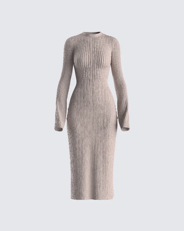 Special Discount elegant evening dressRejina Taupe Wide Rib Midi Dress