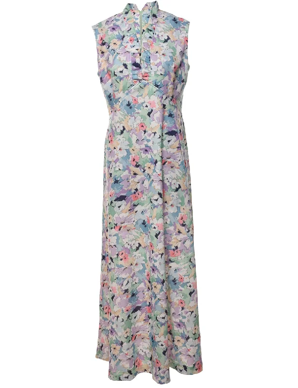 Super Deal chic coatFloral Print 1970s Multi-Colour Maxi Dress - M