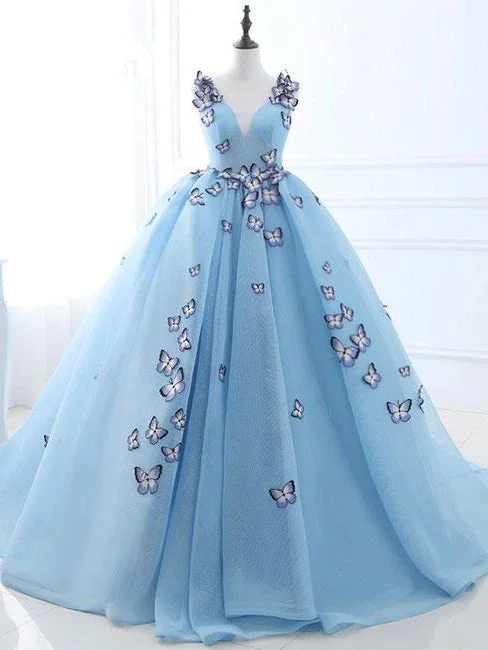 Discount Days Chic Ball Gown Wedding Dresses Butterfly Blue Sweep/Brush Train Bridal Gown JKW055 Discount Days Chic Ball Gown Wedding Dresses Butterfly Blue Sweep/Brush Train Bridal Gown JKW055
