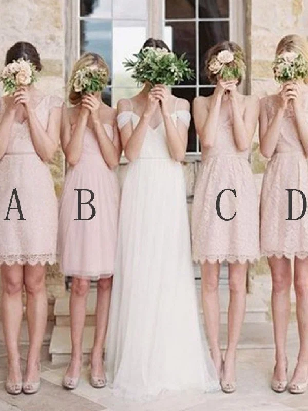 Low Prices Short Bridesmaid Dresses A-line Sweetheart Vneck Blush Pink Lace Bridesmaid Dresses JKB090