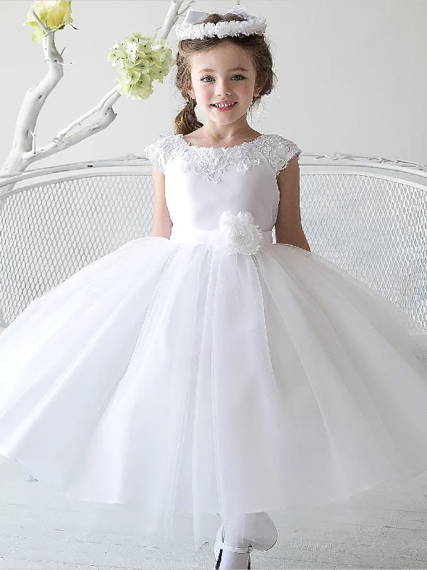 Grand Opening Sale Flower Girl Dresses Tea-length Ribbons Belt White Tulle And Satin JKF032 Grand Opening Sale Flower Girl Dresses Tea-length Ribbons Belt White Tulle And Satin JKF032