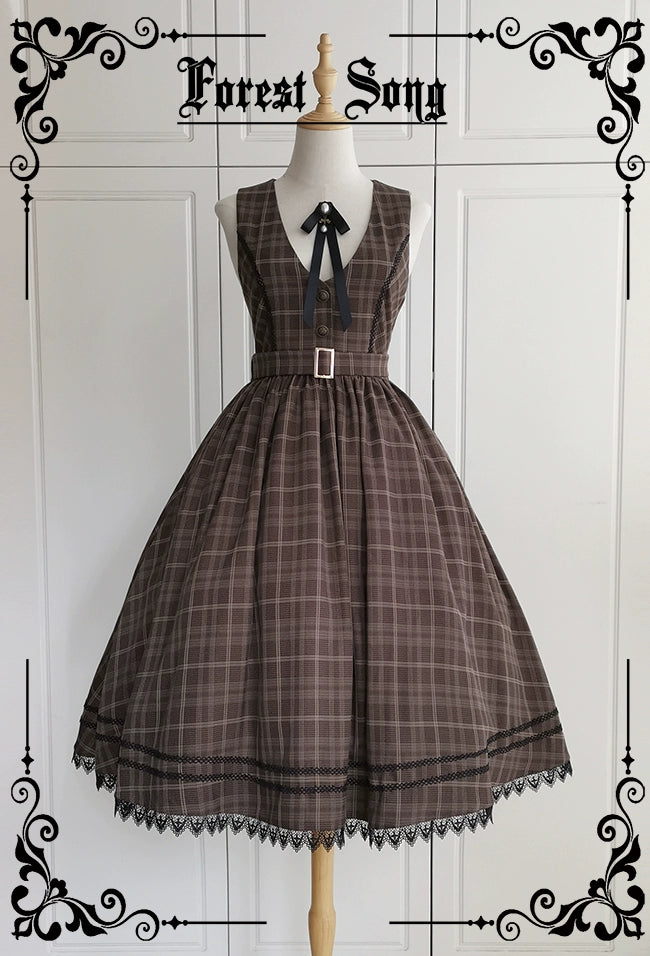 Weekend Deal luxury dress(Buyforme)Forest Song~Grena's Poems V-Neck Plaid Jumper Dress Weekend Deal luxury dress(Buyforme)Forest Song~Grena's Poems V-Neck Plaid Jumper Dress