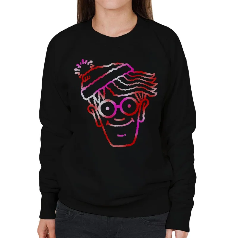 warm athletic hoodieWhere's Wally Red And Pink Character Head Outline Women's Sweatshirt