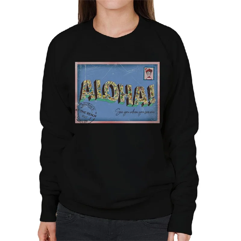 stylish sports hoodieWhere's Wally Beach Illustration Aloha Women's Sweatshirt