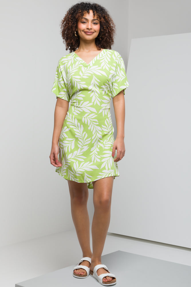 Buy Now one-shoulder dressV-Neck Belted Shift Dress Green