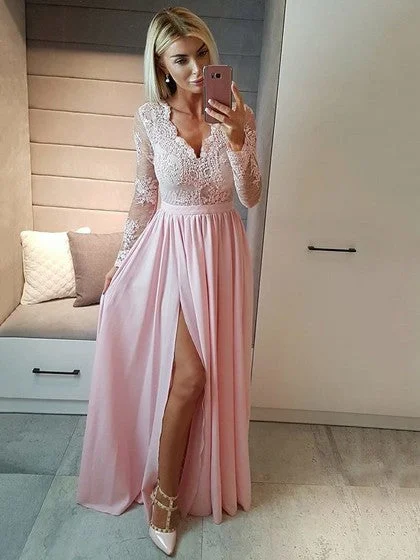 Special Promotion Long Sleeve Prom Dresses A-line Lace Prom Dress Long Evening Dress JKL1021