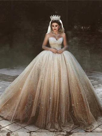 Sale Event Ball Gown Wedding Dresses Sweetheart Luxury Ombre Gold Sparkly Big Bridal Gown JKW372 Sale Event Ball Gown Wedding Dresses Sweetheart Luxury Ombre Gold Sparkly Big Bridal Gown JKW372