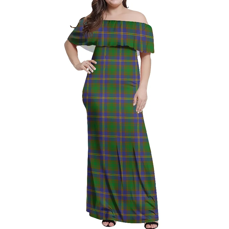 Holiday Sale Strange of Balkaskie Tartan Off Shoulder Long Dress