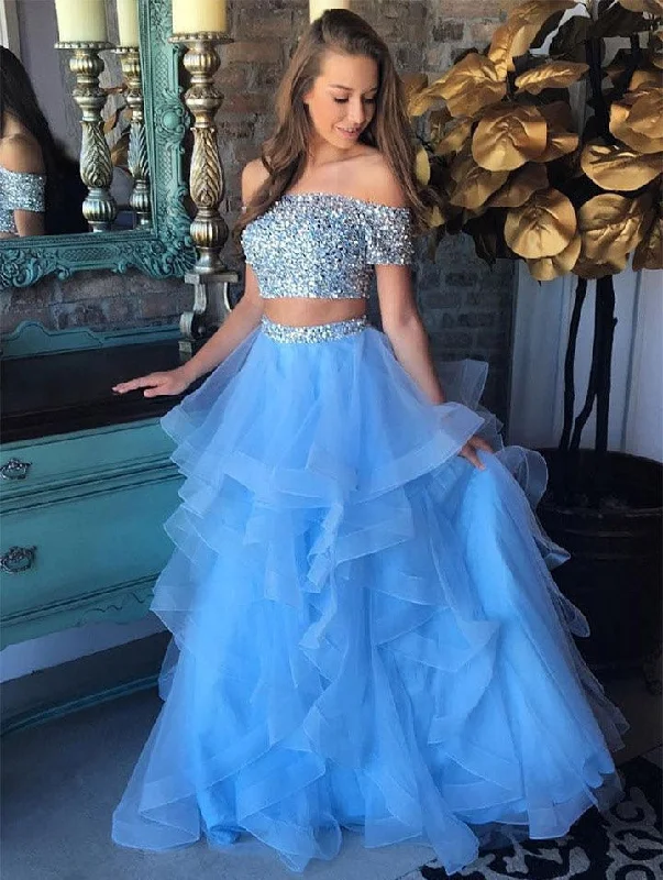 Limited Time Discount Two Piece Prom Dresses Aline Off-the-shoulder Long White Prom Dress JKL1024 Limited Time Discount Two Piece Prom Dresses Aline Off-the-shoulder Long White Prom Dress JKL1024