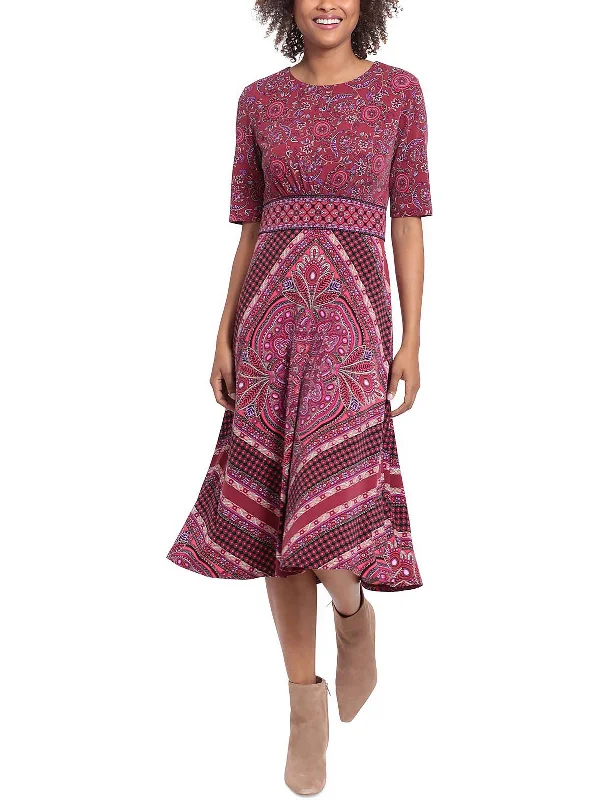 summer floral dressPetites Womens Printed Knee Fit & Flare Dress