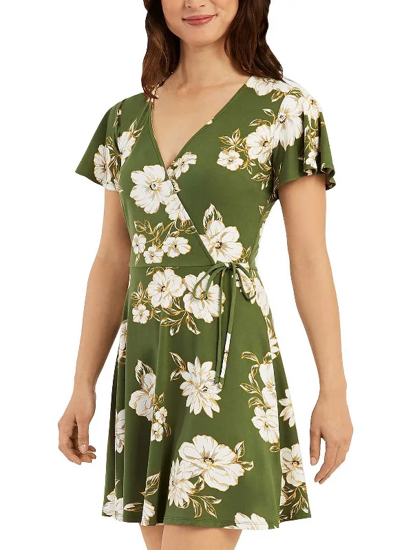 satin dressJuniors Womens Floral Mini Fit & Flare Dress