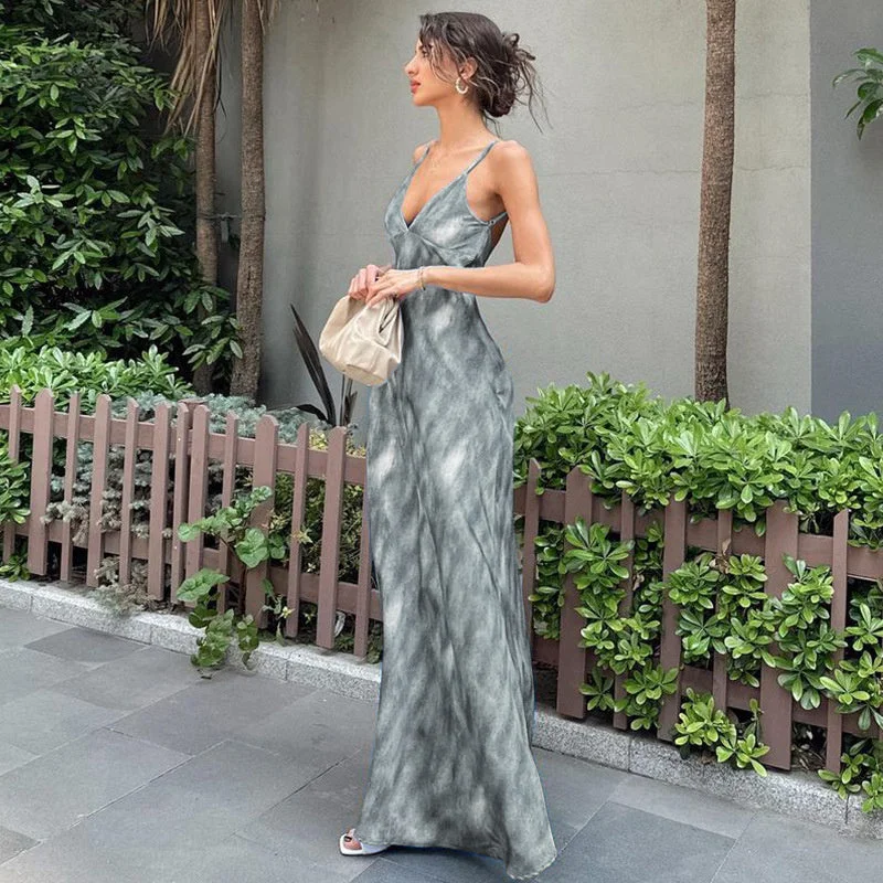 Price Slash casual summer dressStella Tie Dye Print Backless Maxi Dress