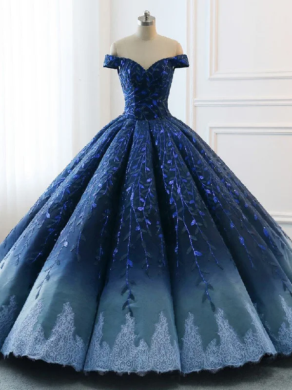 Exclusive Preview Ombre Wedding Dresses Ball Gown Floor-length Elegant Dark Navy Luxury Bridal Gown JKW370