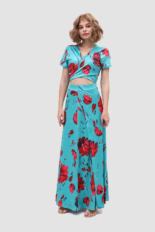 Overstock Sale romantic dressV-neck Allover Floral Side Slit Two-Piece Dress