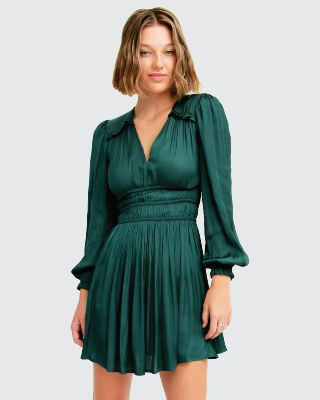 Savings Event satin midi dressShine Bright Ruched Mini Dress - Dark Green