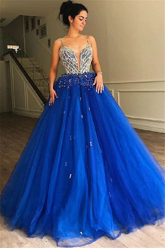 Instant Discount Gorgeous A-Line Spaghetti Straps Sleeveless Tulle Beaded Evening Dresses