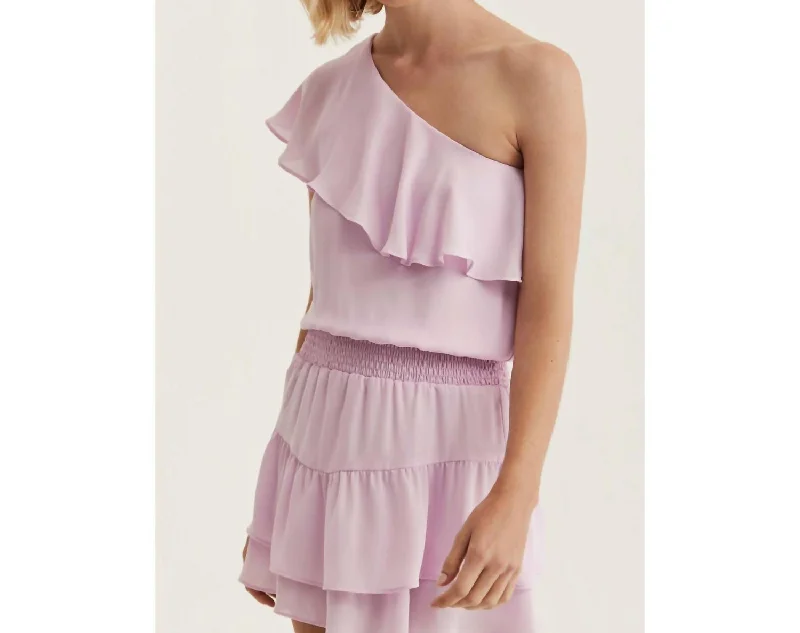 casual midi dressOne Shoulder Ruffle Dress In Lavender