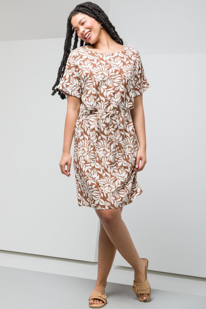 Unbeatable Prices high-waisted dressBelted Boat Neck Dress Brown