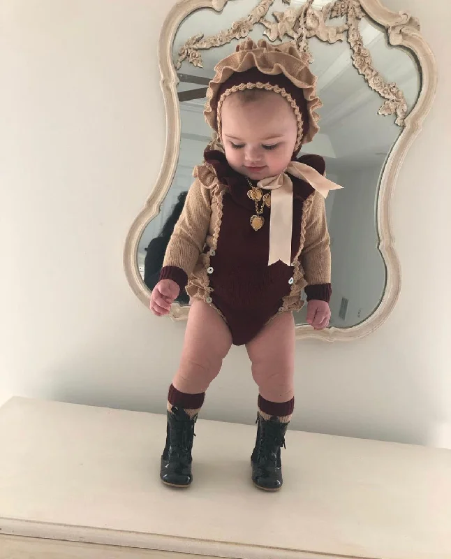 Must-Have Deals lace dressBurgundy and Camel Knit Set