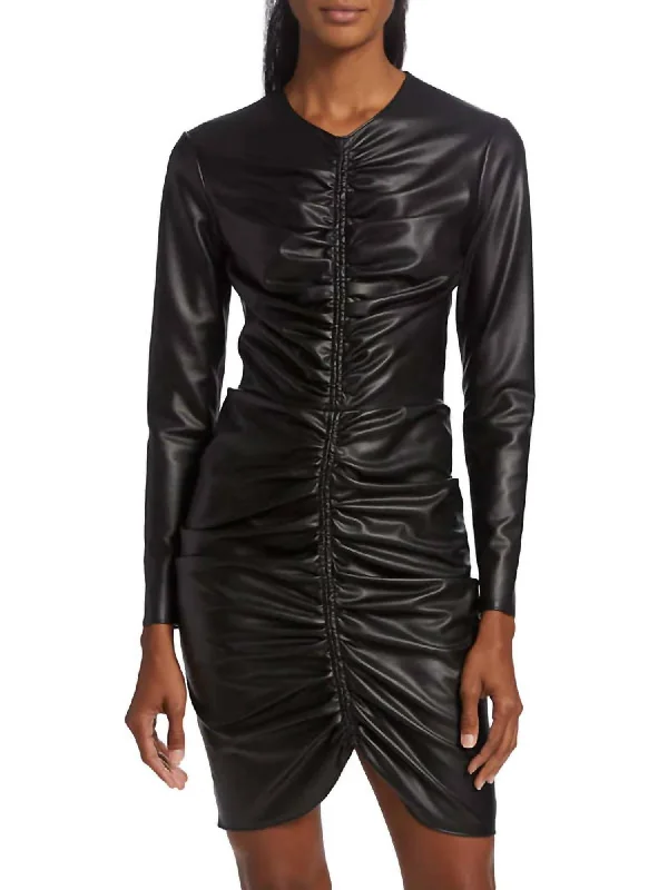 Early Bird Discount one-shoulder dressBernadette Faux Leather Long Sleeve Ruched Mini Dress in Black Early Bird Discount one-shoulder dressBernadette Faux Leather Long Sleeve Ruched Mini Dress in Black