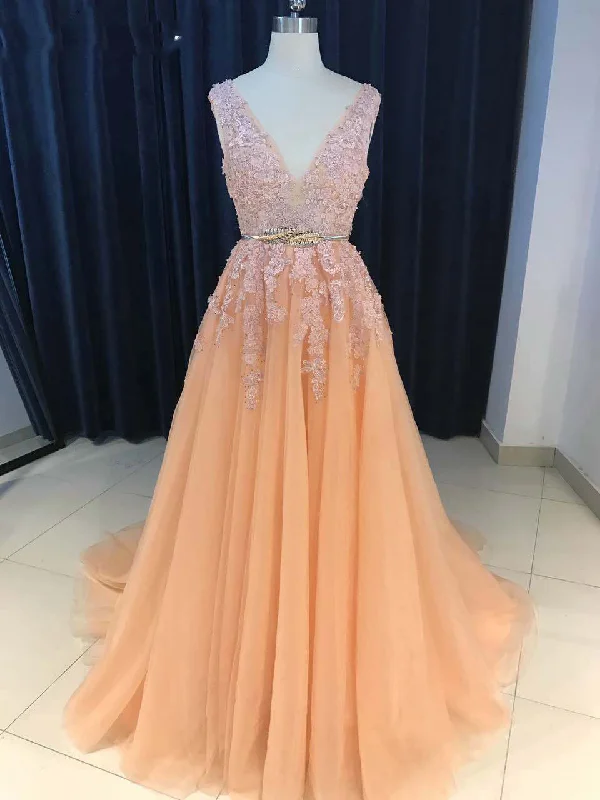 Savings Alert Beautiful Prom Dresses V-neck Gold Sash A-line Sweep Train Long Sexy Prom Dress JKL1197 Savings Alert Beautiful Prom Dresses V-neck Gold Sash A-line Sweep Train Long Sexy Prom Dress JKL1197