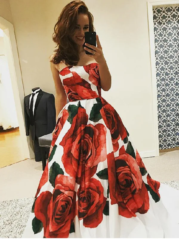 Super Bargain Beautiful Prom Dresses Aline Strapless Rose Floral Print Long Prom Dress JKL854 Super Bargain Beautiful Prom Dresses Aline Strapless Rose Floral Print Long Prom Dress JKL854