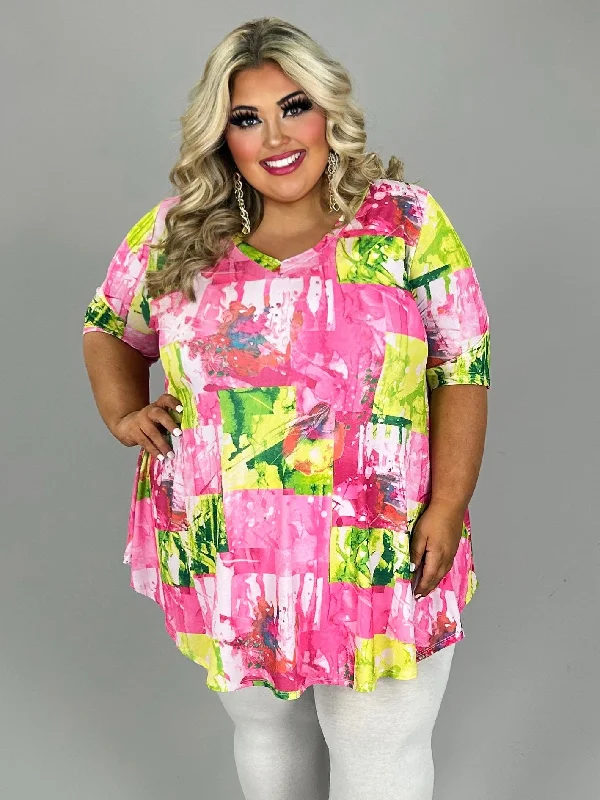 elegant dress61 PSS {Sweet Symphony} Pink Mixed Print V-Neck Tunic EXTENDED PLUS SIZE 4X 5X 6X