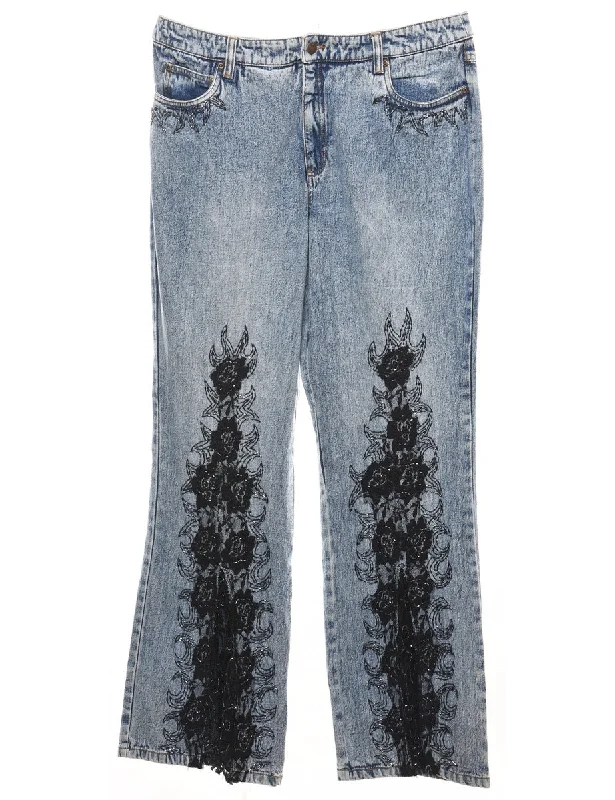 lightweight jacketLight Wash Beaded Y2K Patterned Jeans - W36 L30