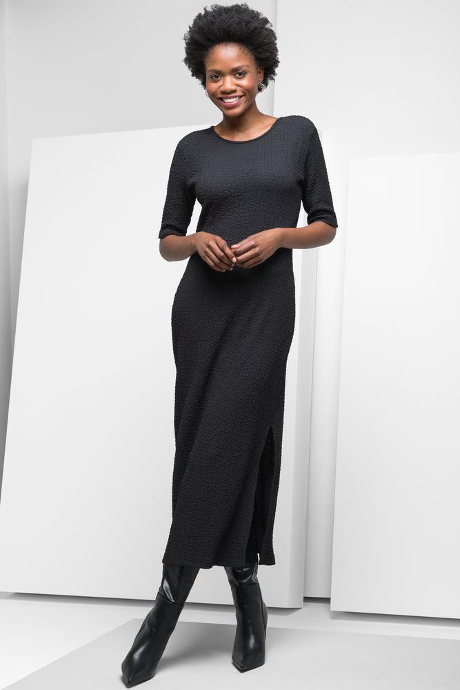 Special Price elegant maxi dressTextured Short Sleeve Column Dress Black