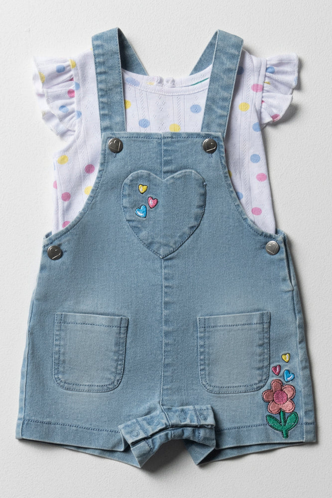 Weekend Flash Sale puff sleeve dressDungaree With Short Sleeve T-Shirt Set Blue