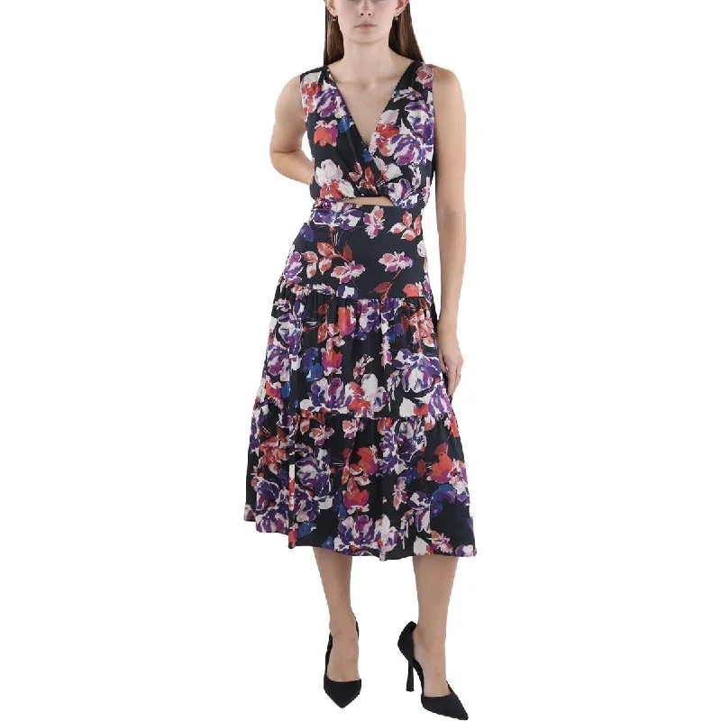 draped dressLauren Ralph Lauren Womens Twist-Front Floral Fit & Flare Dress