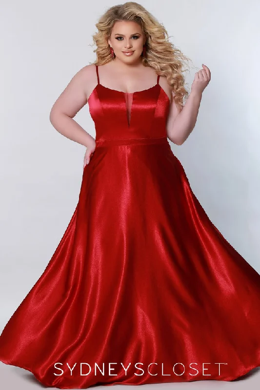 tiered dressSydneys Closet SC7338 Size 14 Red Long A Line Plus Size Formal Prom Dress V Neck Gown