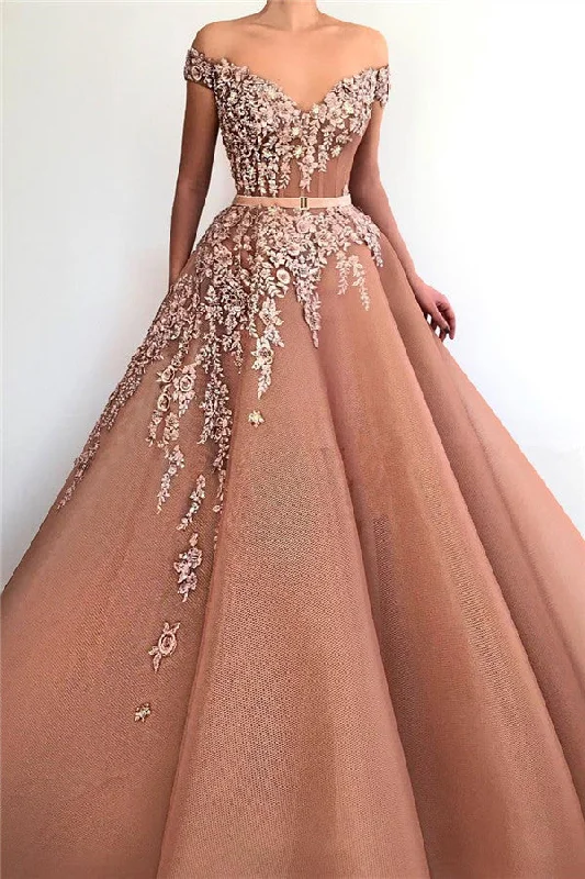 Unmissable Offer Unique Off-the-Shoulder Sweetheart Long Prom Party Gowns| Chic Ball Gown Applqiues Sleeveless Affordable Prom Party Gowns