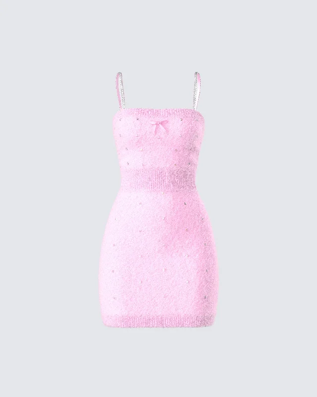 Price Fest wool dressAdi Pink Fuzzy Knit Mini Dress